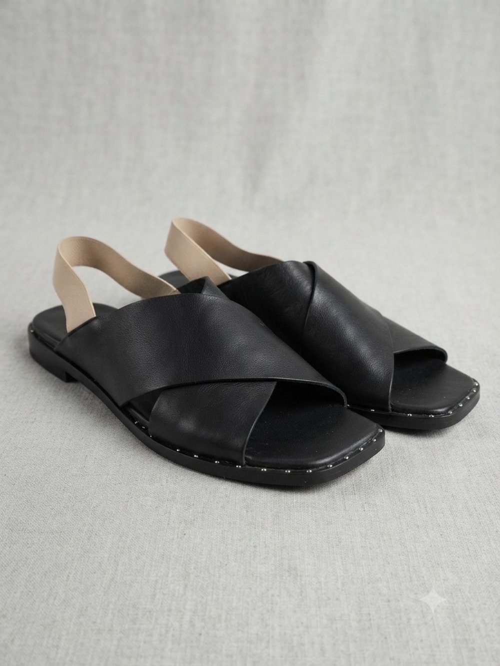 FREDA SALVADOR Black Leather Cross Strap Slide Sandals Size 8.5
